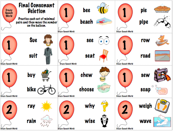 Medial consonant deletion word list